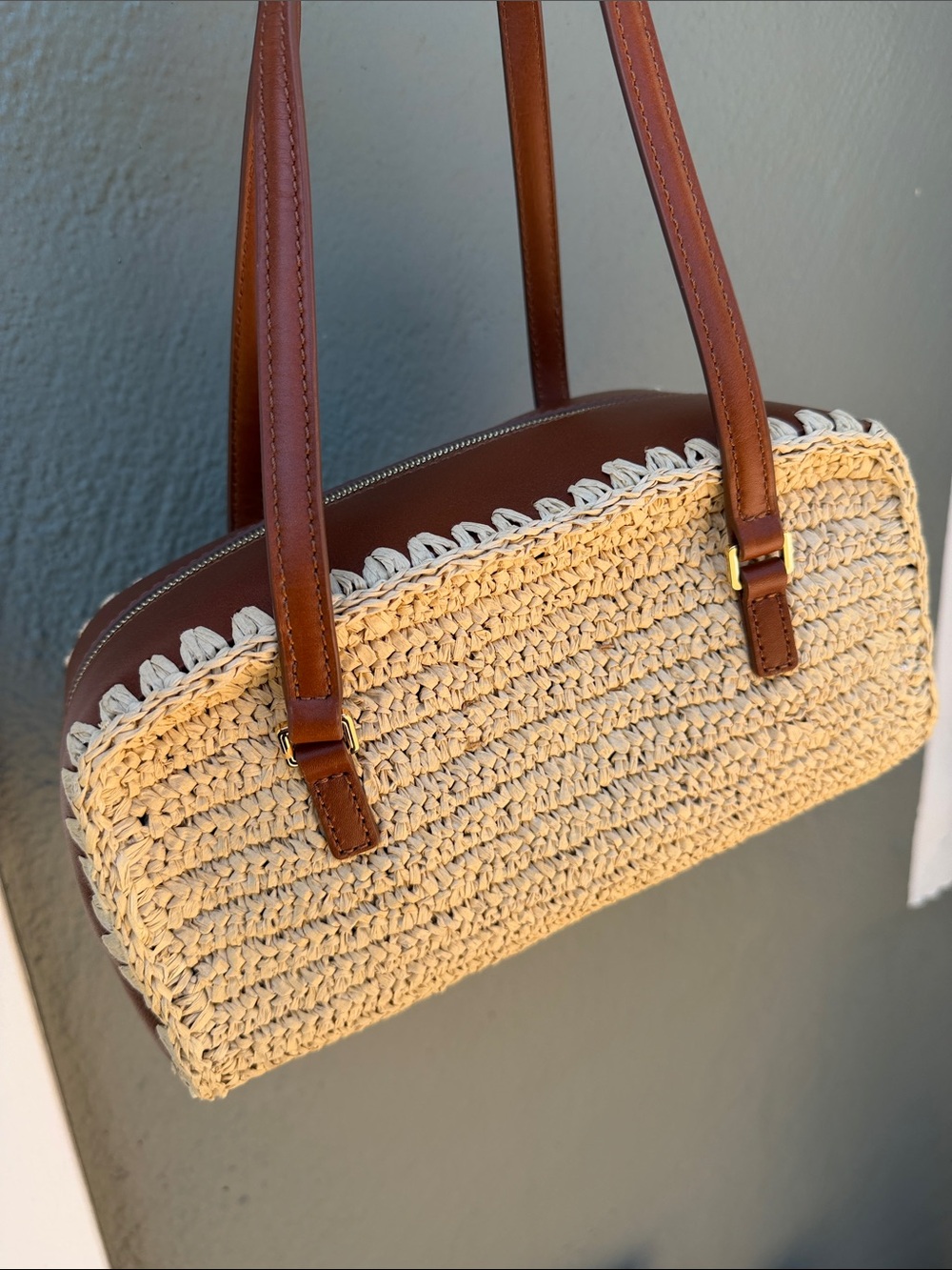 J Crew Delphine handknotted shoulder bag in straw and leather #OA1 - Picture 14 of 17